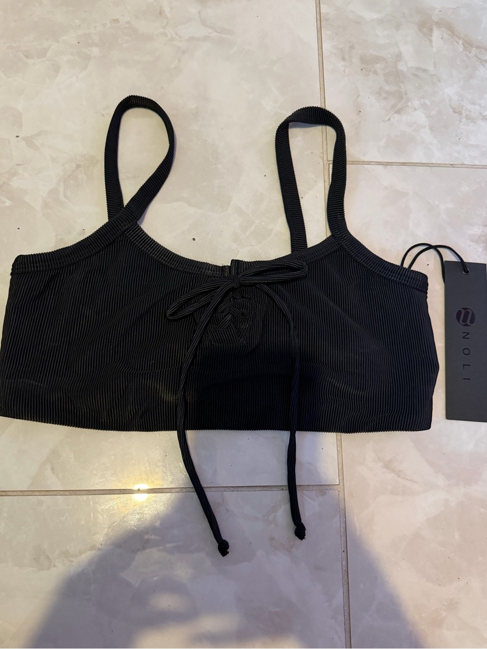 Noli Black Ribbed Lace-Up sports bra